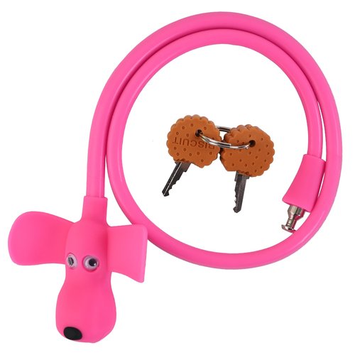 WOOQOTT Bike Cable Lock with Keys,Silicone Covered Kids Cable Lock Cartoon Lock,2 Feet Lock for Bike,Door,Skateboard,Helmet and More (Pink, Large)