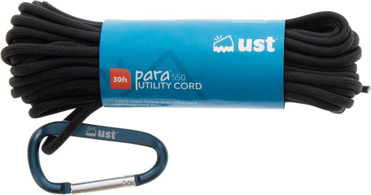 UST 30 Foot Paracord with 550lb Hank, Heavy Duty Nylon Construction and Carabiner for Emergency, Hiking, Camping, Backpacking or Outdoor Survival