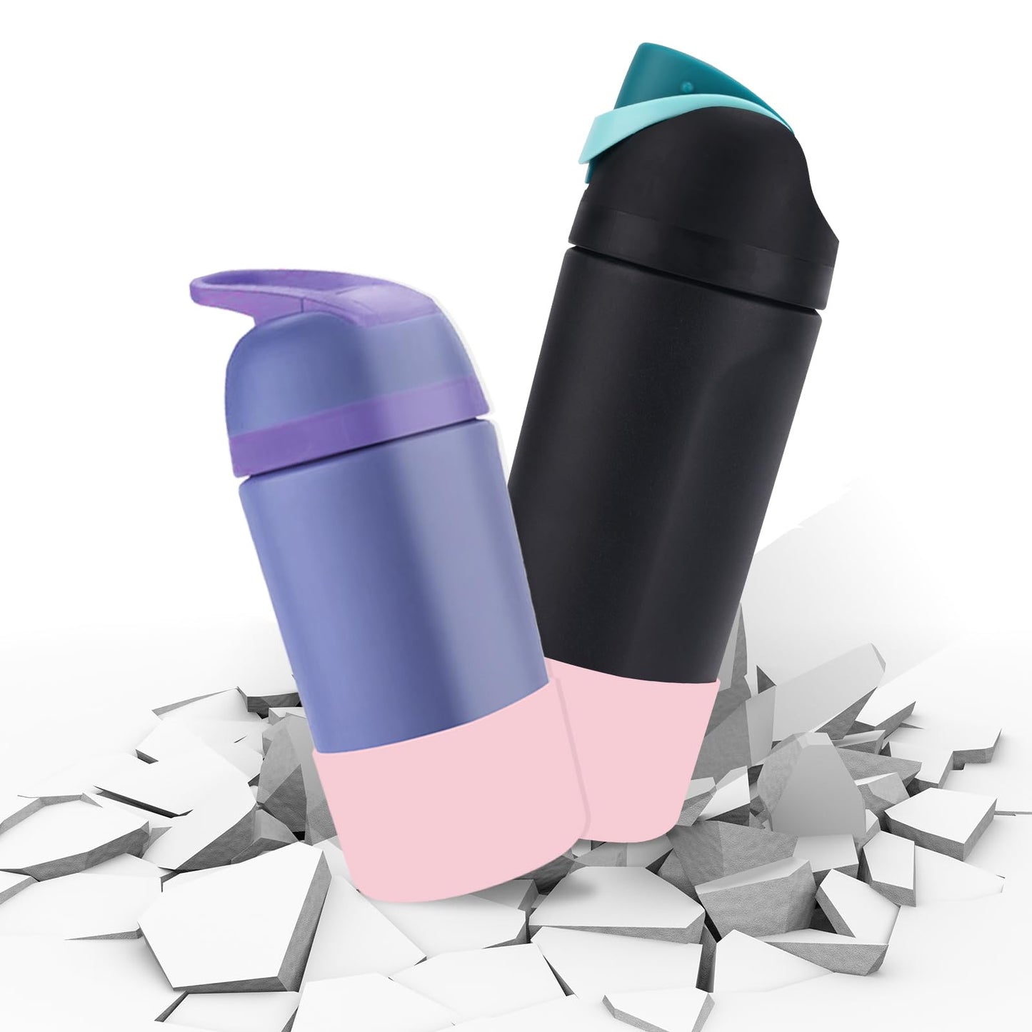 2pcs Silicone Boot for Owala Kids Water Bottle 16oz/14oz, Anti-Slip Water Bottle Cover Sleeve Anti-Dent Bottom Protector Wraps Compatible with Owala Kids Stainless Steel Bottle Accessories(Light Pink)