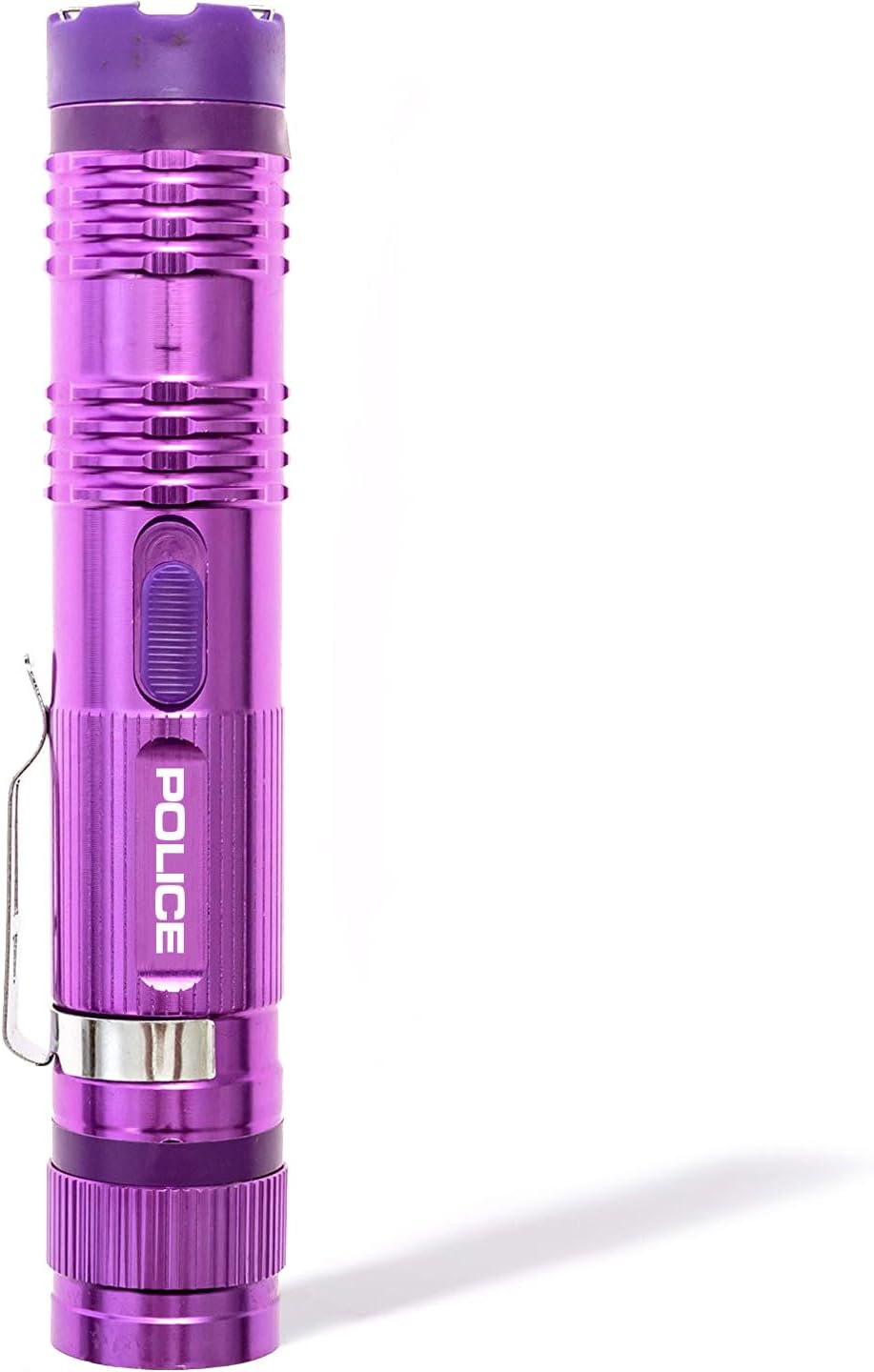 POLICE Stun Gun for Self Defense – M12 Aluminum High Voltage Mini Rechargeable with LED Flashlight, Compact & Heavy Duty – Personal Security for Women & Men – Purple