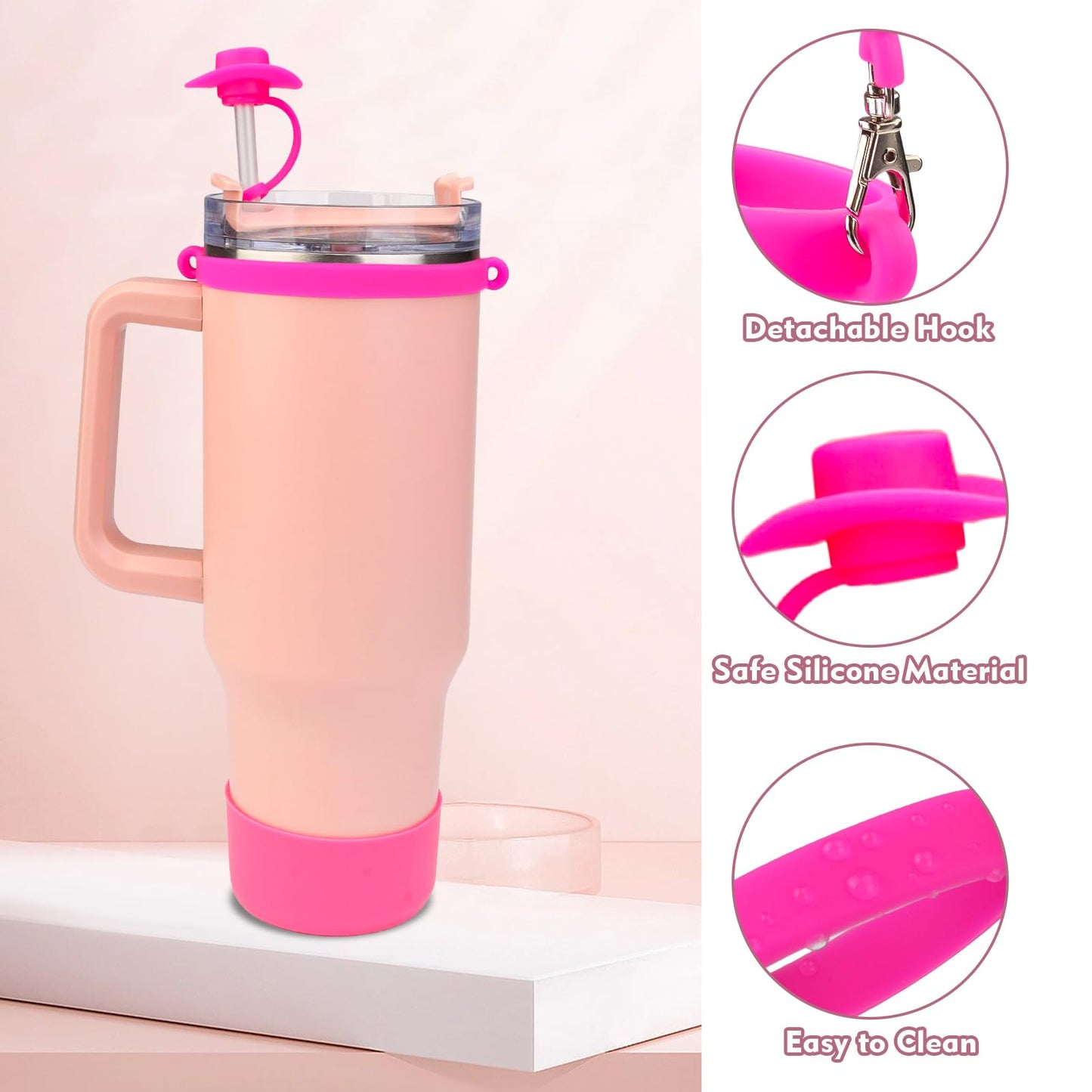 FOWSRHRG 9PCS Cup Accessories Set for Stanley Cup 30oz 40oz, Including Tumbler Name Plate, Water Bottle Handle Strap, Siliocne Cup Boot, Chapstick Holder, Straw Cover and Keychain Charms