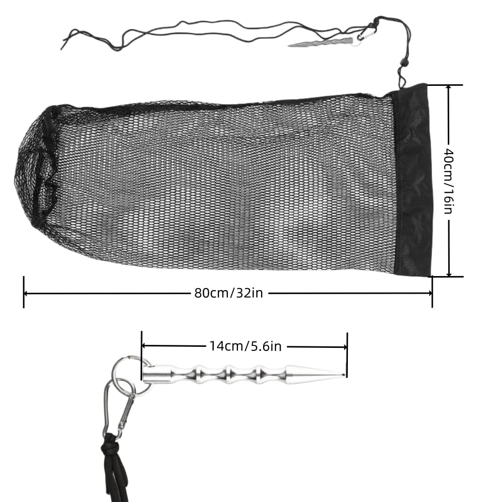 1Pcs Collapsible Fish Collection Bag - Portable Nylon Fishing Net with Drawstring and Lure Holder, Black