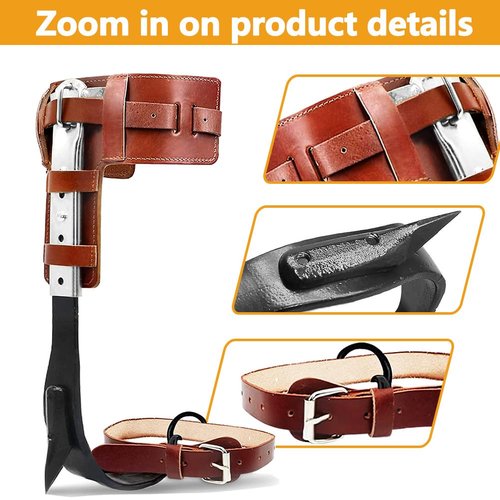 MYCGJH Tree Climbing Spikes Set with Harness Belt, Upgrade Cow Leather Tree Climbing Spikes Height Adjustable Tree Climbing Gear Pole Forging Tree Climbing Tool for Outdoor Activities