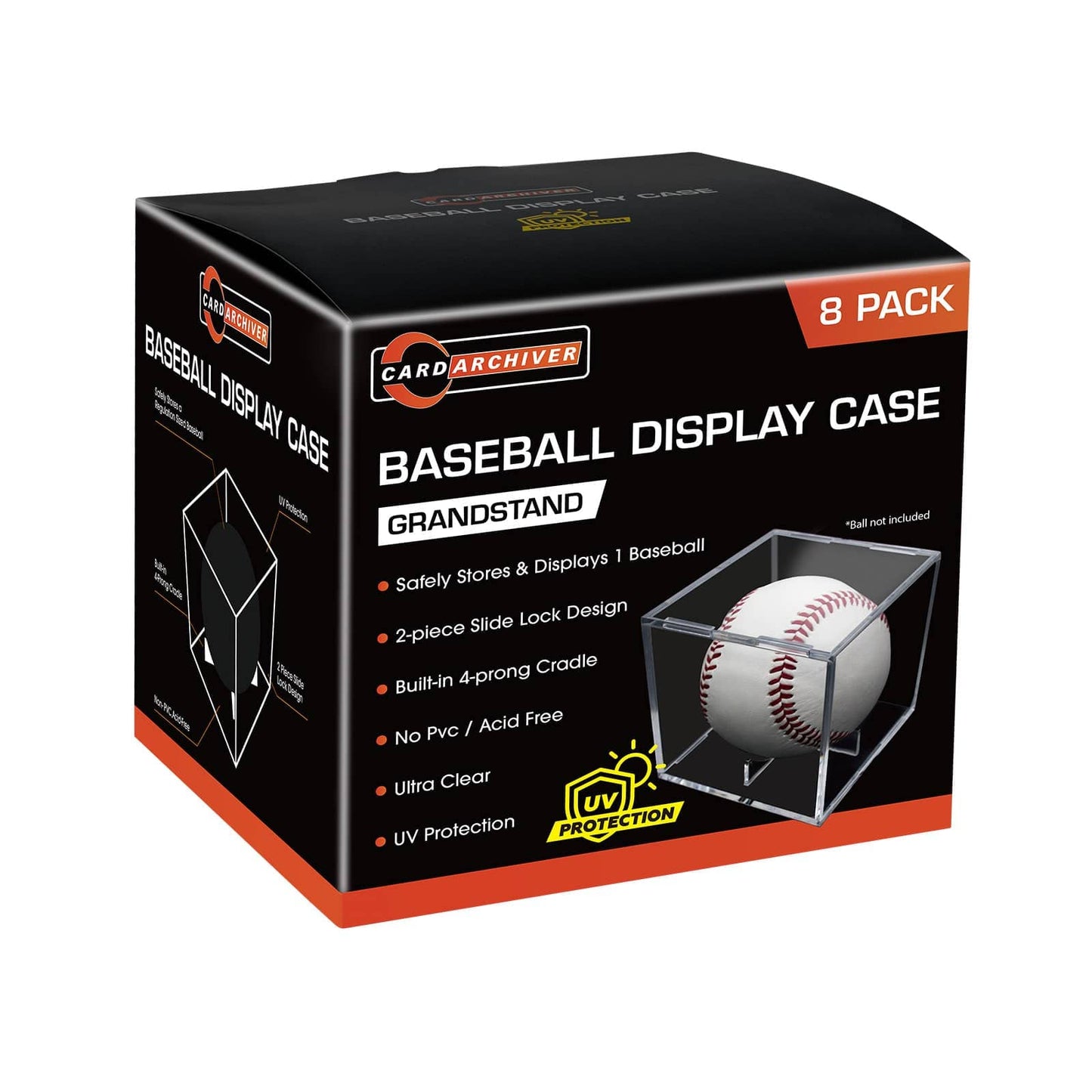 8 Pack Baseball Display Cases - UV Protected Acrylic Square Baseball Holder, Official Size Baseball Display Boxes, Clear Display Cube Baseball Memorabilia Showcase Autographed Ball Protector