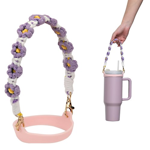 Wongeto Water Bottle Handle Strap - Compatible with Stanley Cup Accessories - for Stanley Cup 40oz & 30oz Tumbler(Purple Flower)