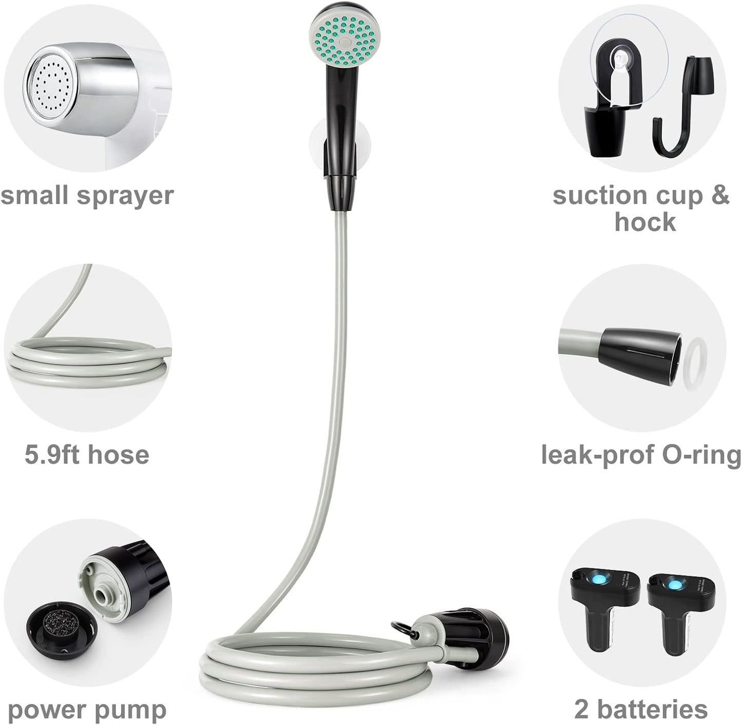 KEDSUM Portable Shower, Portable Camp Shower Pump with Rechargeable Battery, Portable Shower for Camping, Portable Outdoor Shower Head for Camping, Hiking, Traveling(+ Handheld Sprayer)