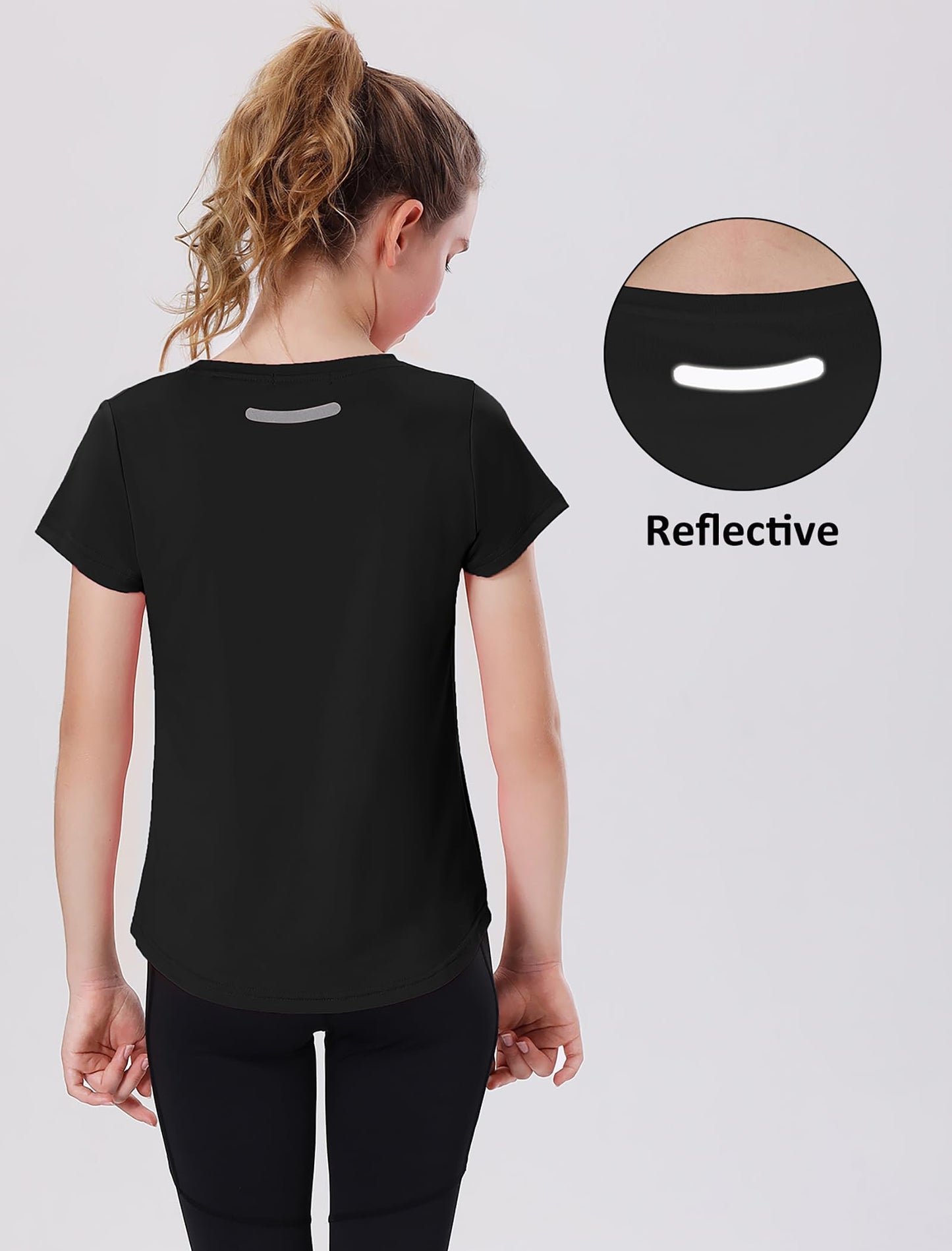 EXARUS 4 Pack Girls Athletic Shirts Quick Dry Short Sleeve Tshirts Crewneck Tee Workout Activewear Tops for Kids 8-16Y Set 7 12Y