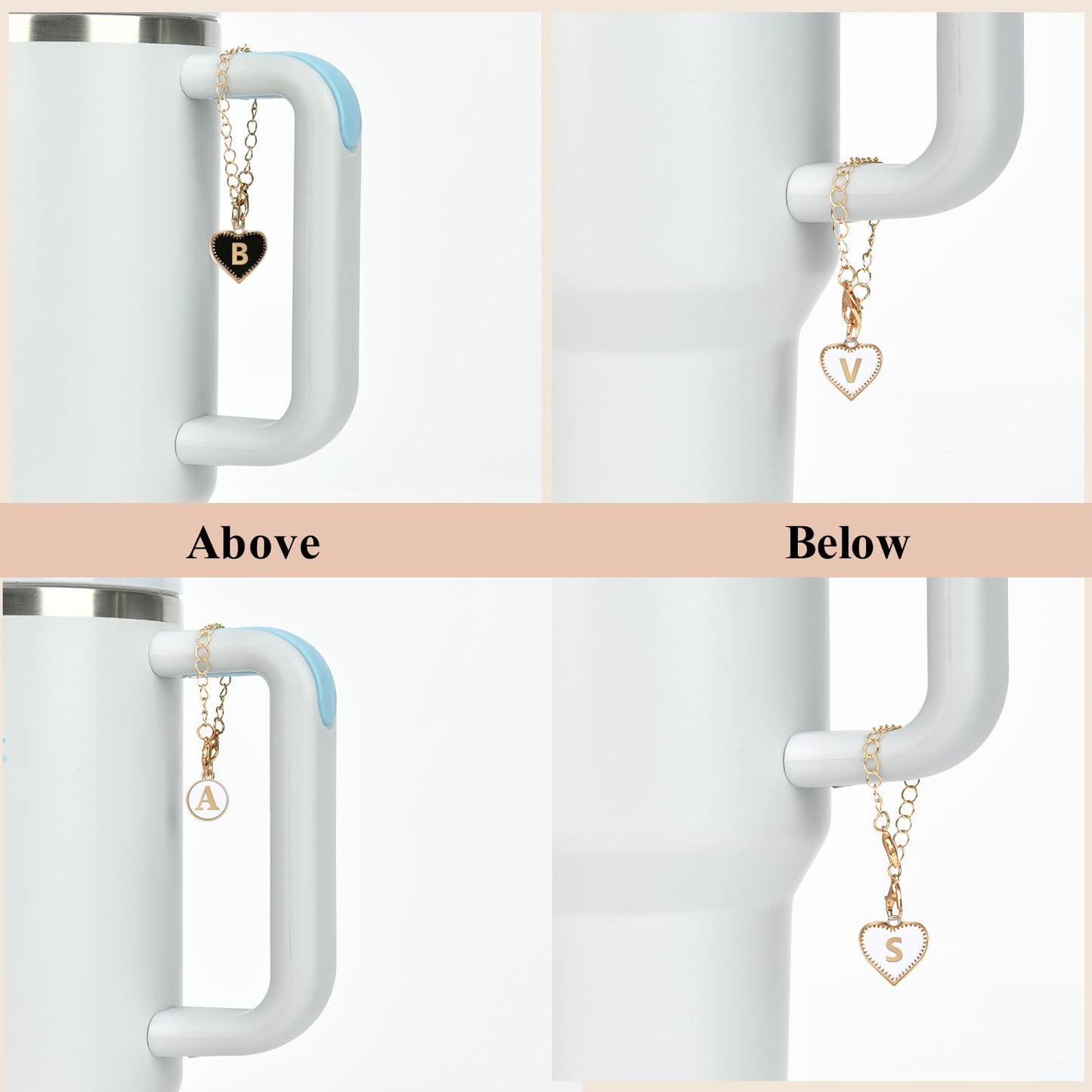 ibeacos Letter Charm Accessories for Stanley Cup, 3PCS Name ID Letter Handle Charm for Stanley/Simple Modern Tumbler, Round &Heart Shape Initial Identification Charms, 3PCS - C
