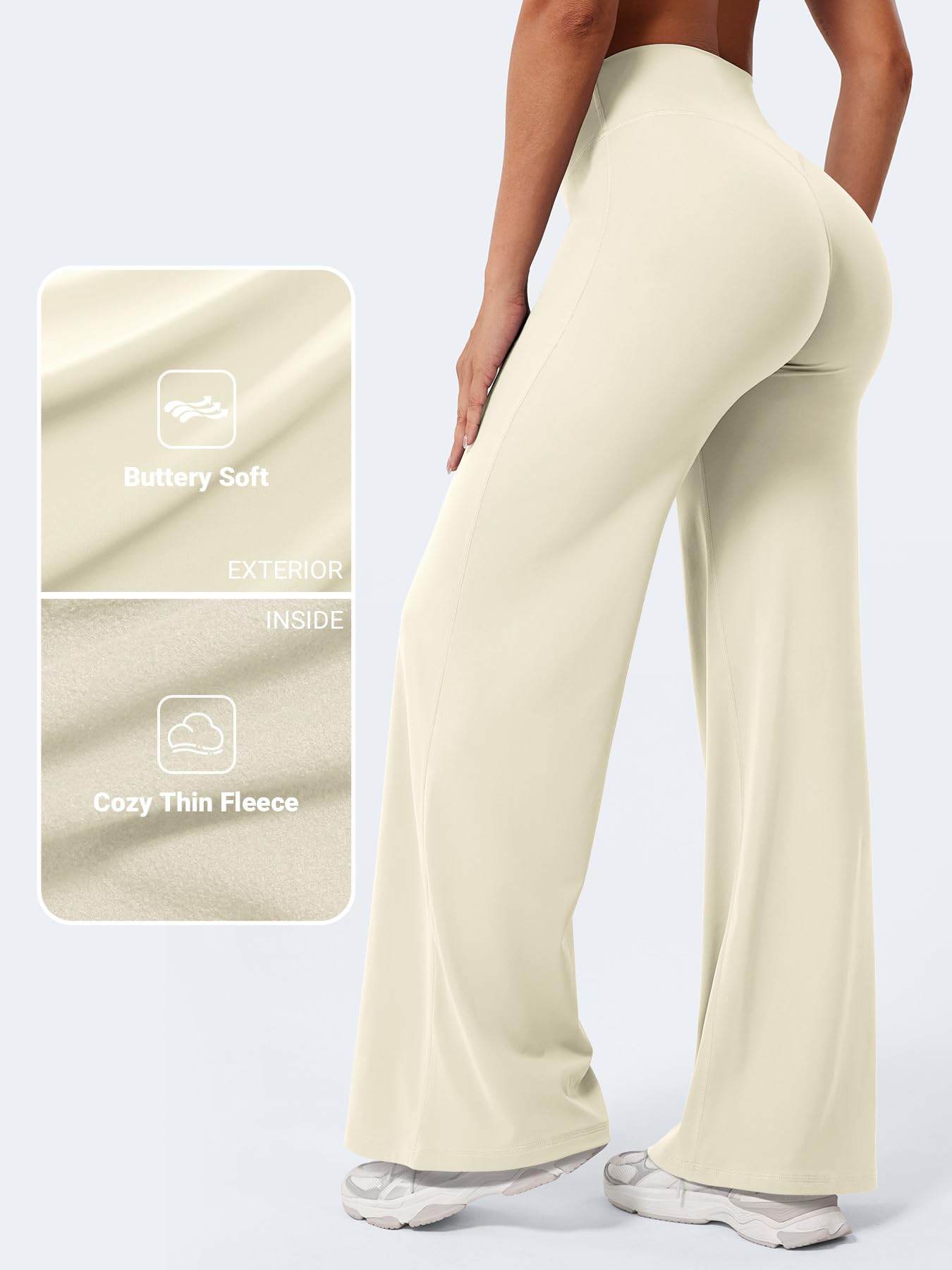 YEOREO Workout Leggings Womens No Front Seam Straight Leggings 31.5" Thin Fleece High Waist Buttery Eddiy Gym Yoga Pants Apricot White L
