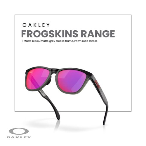 OAKLEY Frogskins Range OO9284 928413 55MM Matte Black/Matte Grey Smoke/Prizm Road Square Sunglasses for Men For Women+ Bundle Accessory Leash Kit, Microfiber Pouch