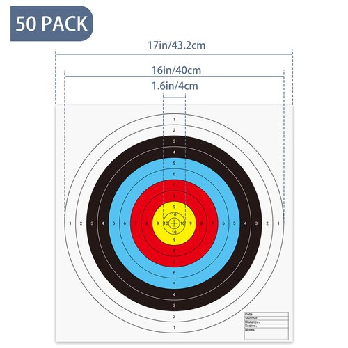 suituts 50Pcs Bullseye Paper Shooting Targets for Range, Archery Targets Paper 16x16 inch 10 Ring Bow and Arrow Targets for Backyard Targets Paper for Practice & Shooting
