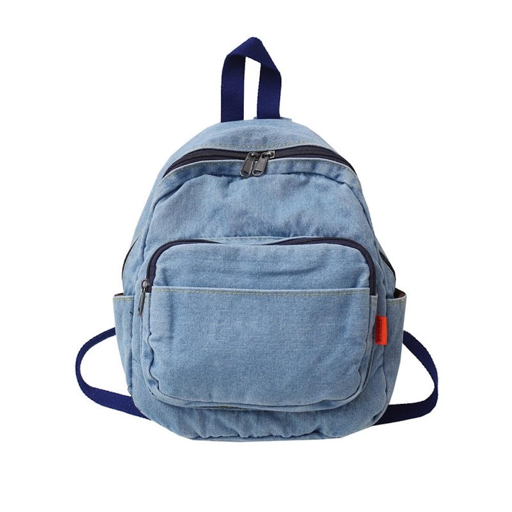 JHTPSLR Small Denim Backpack for Women Vintage Aesthetic Mini Denim Backpack Canvas Backpack Casual Daypack (Light Blue)