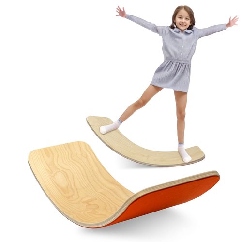 edutree Wooden Wobble Balance Board for Kids, 35 Inch Balance Beam Rocker Board for Toddlers Adults, Montessori Waldorf Learning Toys for Yoga Exercise