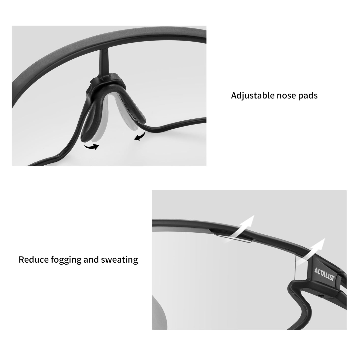 ALTALIST Photochromic Cycling Glasses, UV400 Protection Sports Sunglasses Eyewear Baseball Running Fishing for Men Women Youth,Pure Black Frame