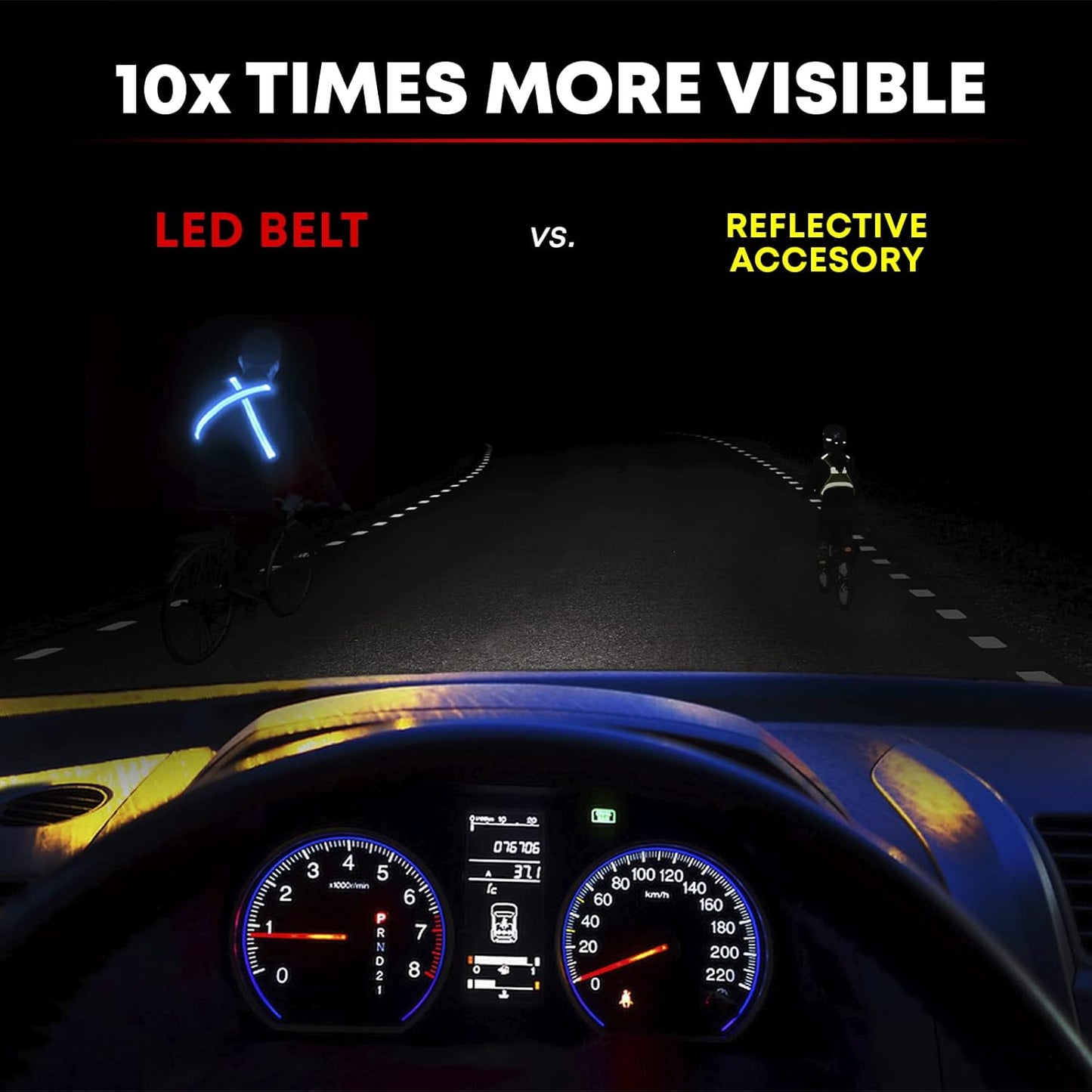 ILLUMISEEN LED Reflective Belt Sash | High Visibility LED Lights with 2 Lighting Modes | Adjustable Quick Release Buckle | USB Rechargeable, No Batteries Needed | Weatherproof Professional Safety Gear