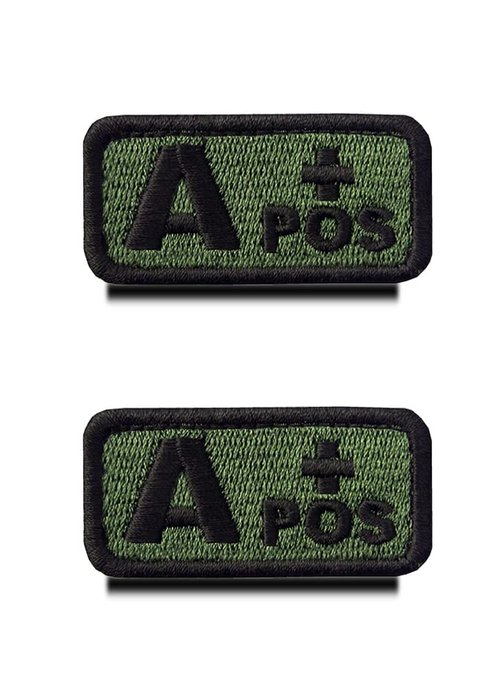 Zcketo 2 Pcs Tactical Army Green Blood Type A+ Positive Patch Embroidered Hook and Loop Military Medic First Aid Emblem Patch for Outdoors Travel Military CS Medical Aid Bag Pouch(A+)