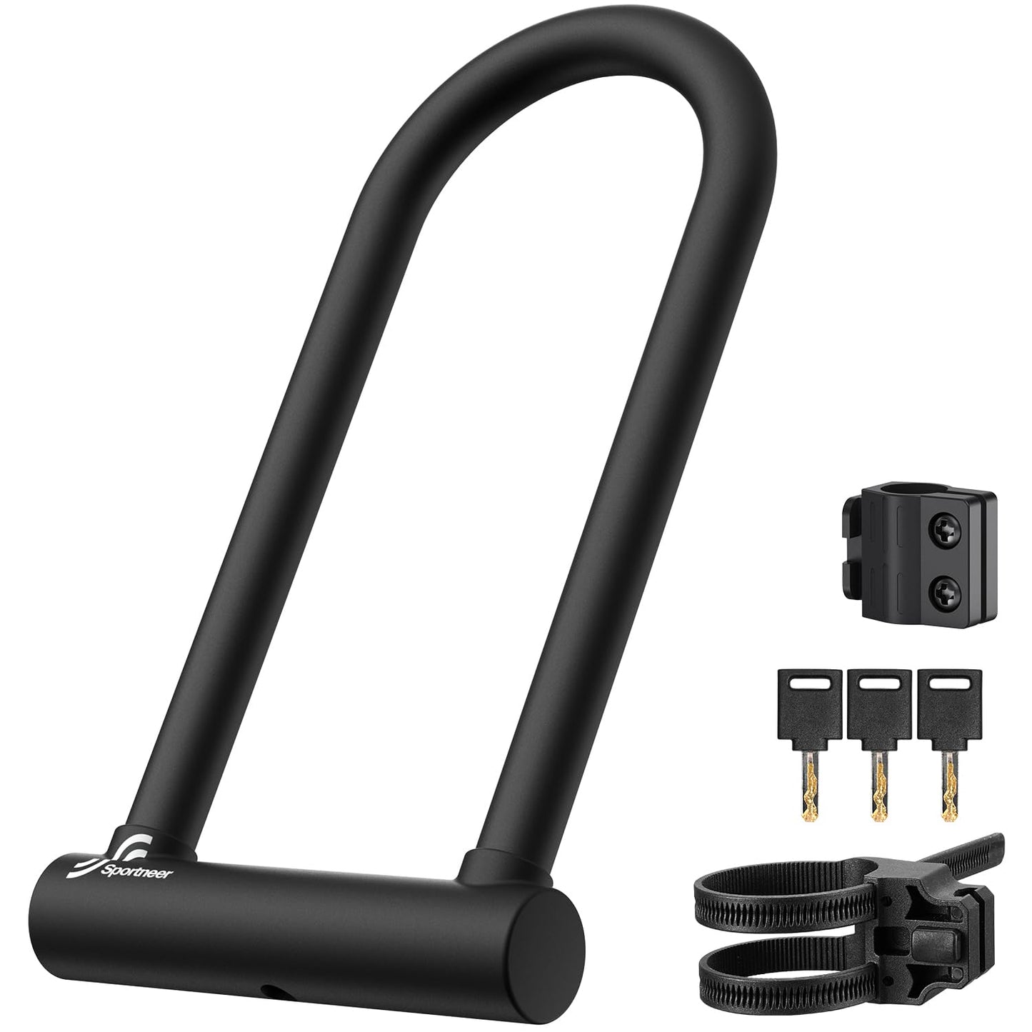 Sportneer Bike U Lock - 18mm Shackle Heavy Duty Anti Theft Bike Locks with 3 Keys - Bicycle U-Locks with Sturdy Mounting Bracket for Road, Mountain, Electric & Folding Bike, Size 11.5''x6.25''