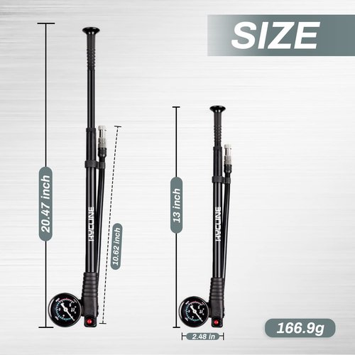 Hycline Shock Pump for Mountain Bike, High Pressure 300 Psi for Front Fork and Rear Bicycle Suspension Air Pump with Gauge Fits Schrader & Presta Tire Valve-Black