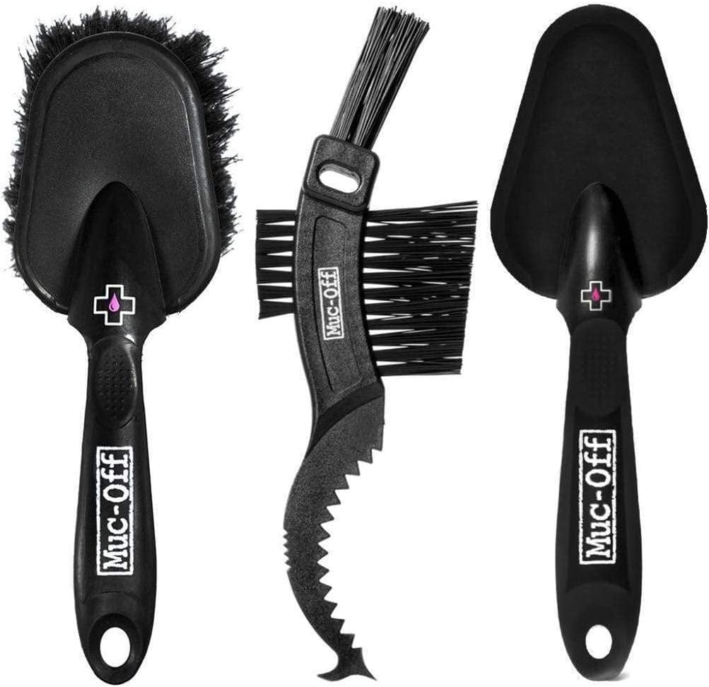 Muc-Off 220 3 Piece Premium Brush Kit - Includes 3 Bike Cleaning Brushes With Durable Nylon Bristles And Ergonomic Rubberised Handles To Minimise Impact