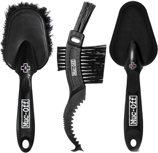 Muc-Off 220 3 Piece Premium Brush Kit - Includes 3 Bike Cleaning Brushes With Durable Nylon Bristles And Ergonomic Rubberised Handles To Minimise Impact