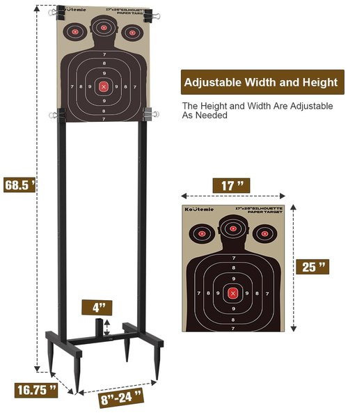 Koutemie Outdoor Shooting Target Stand Holder and 10 Pack 17 X 25 Inch Paper Shooting Targets