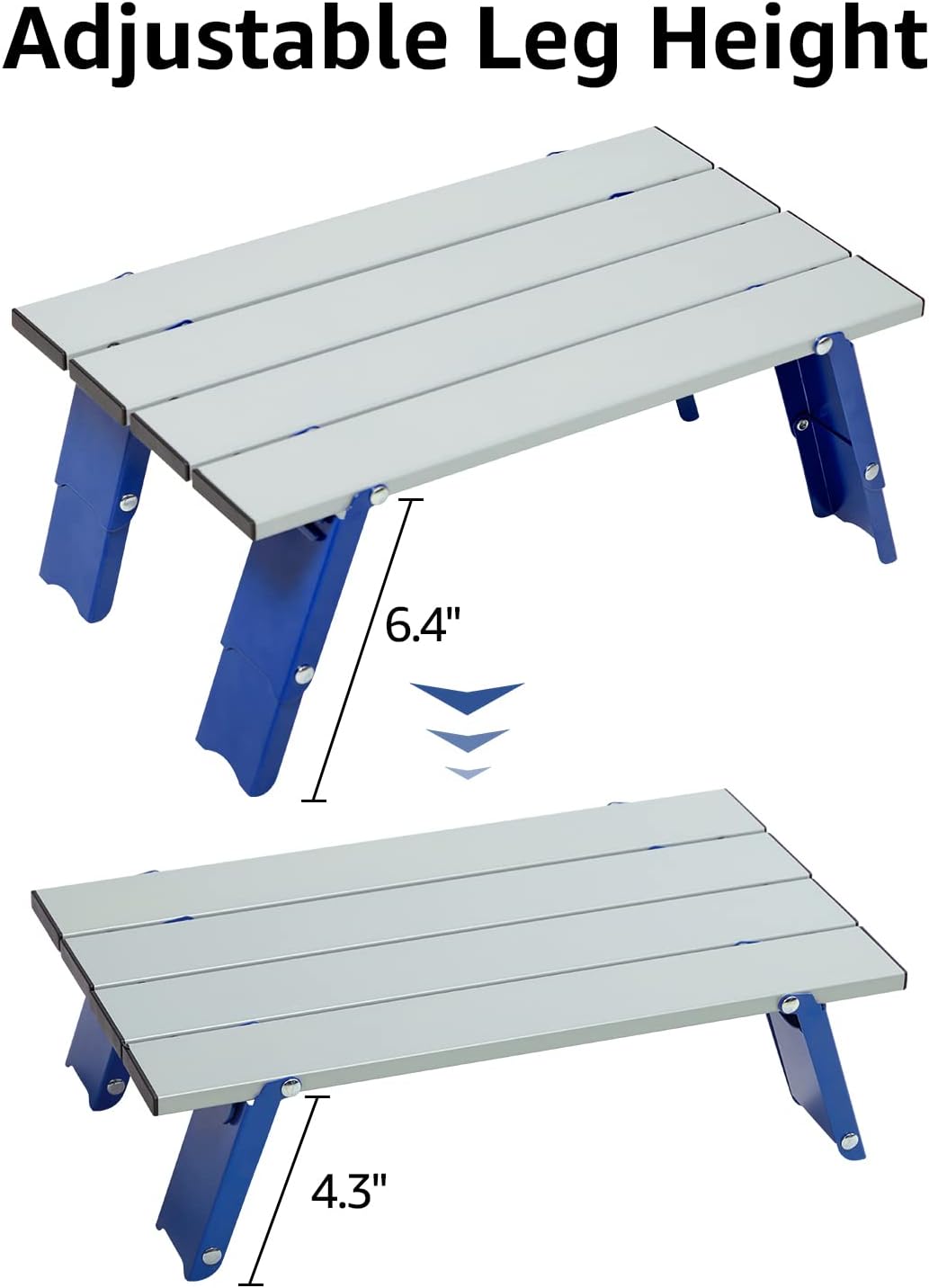 PORTAL Folding Mini Small Beach Table, Portable Aluminum Beach Table with Retractable Legs and Carry Bag for Outdoor Picnic/Cooking/Camp/Travel/Beach,15" L x 8" W x 6" H, Silver/Blue