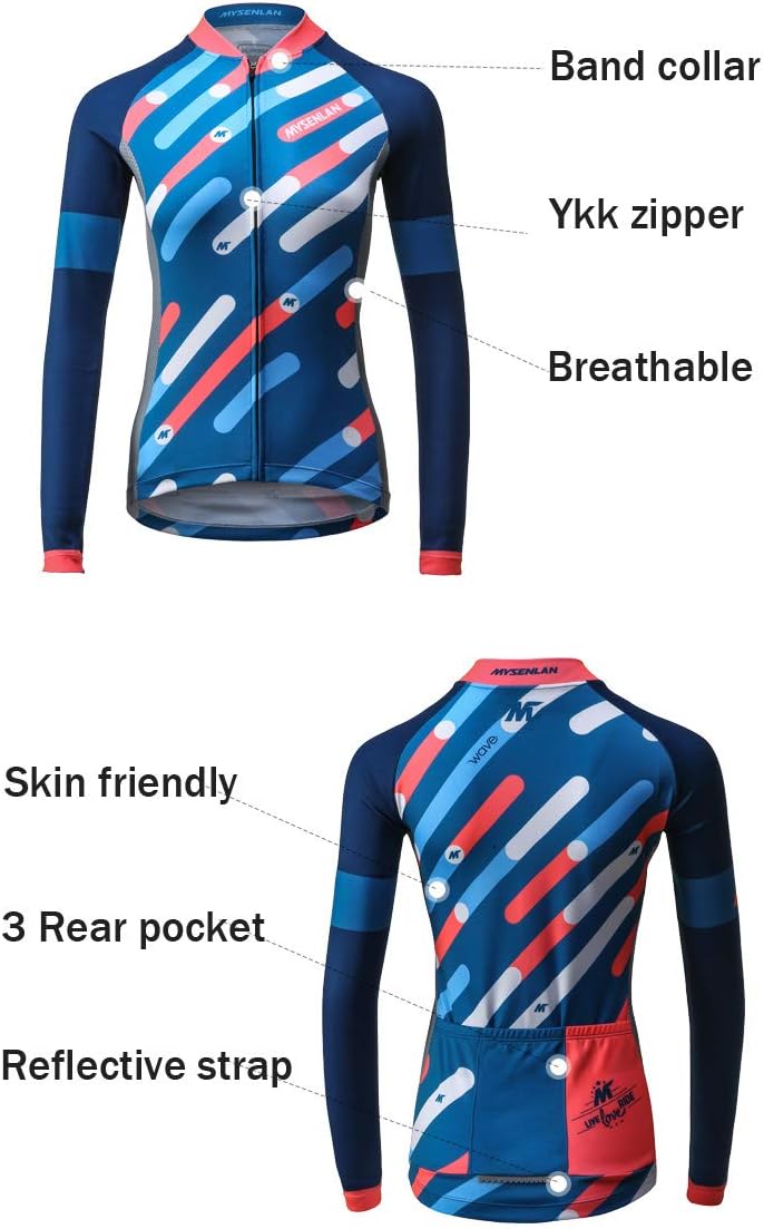 Mysenlan Women's Cycling Long Sleeve Breathable Jersey Set 3D Padded Long Pants Bike Shirt Bicycle Tights Clothing
