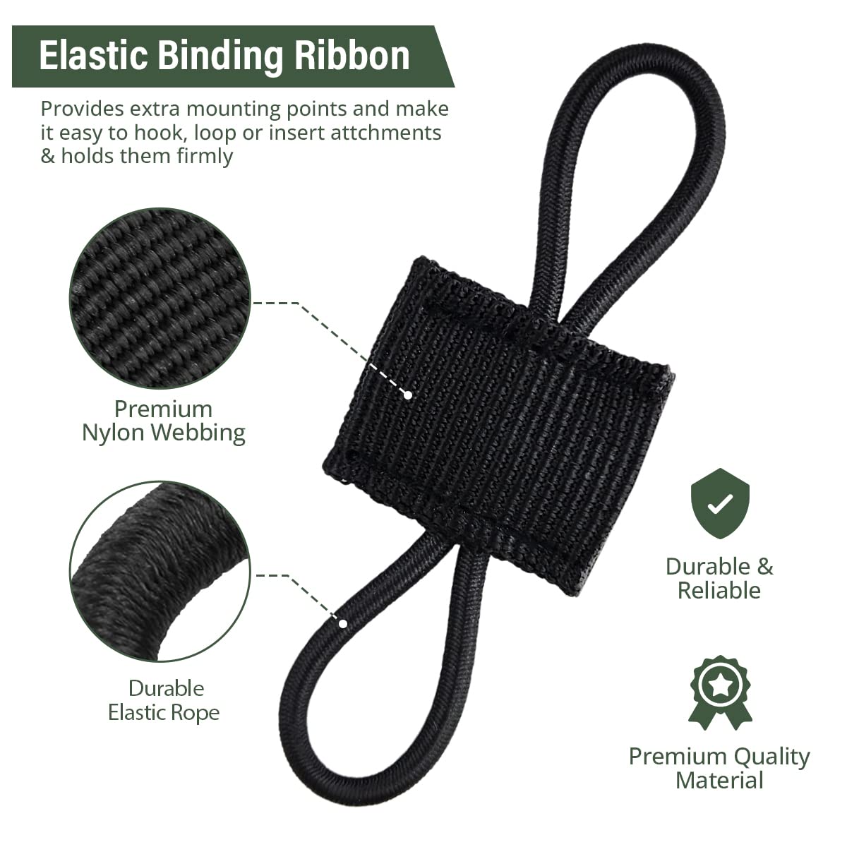 GearHill Elastic Webbing Binding Ribbon Multipurpose Backpacks Attachments Tactical Molle Backpack Accessories, Tactical EDC Gear (12 Pieces Black 3 Size Kit)