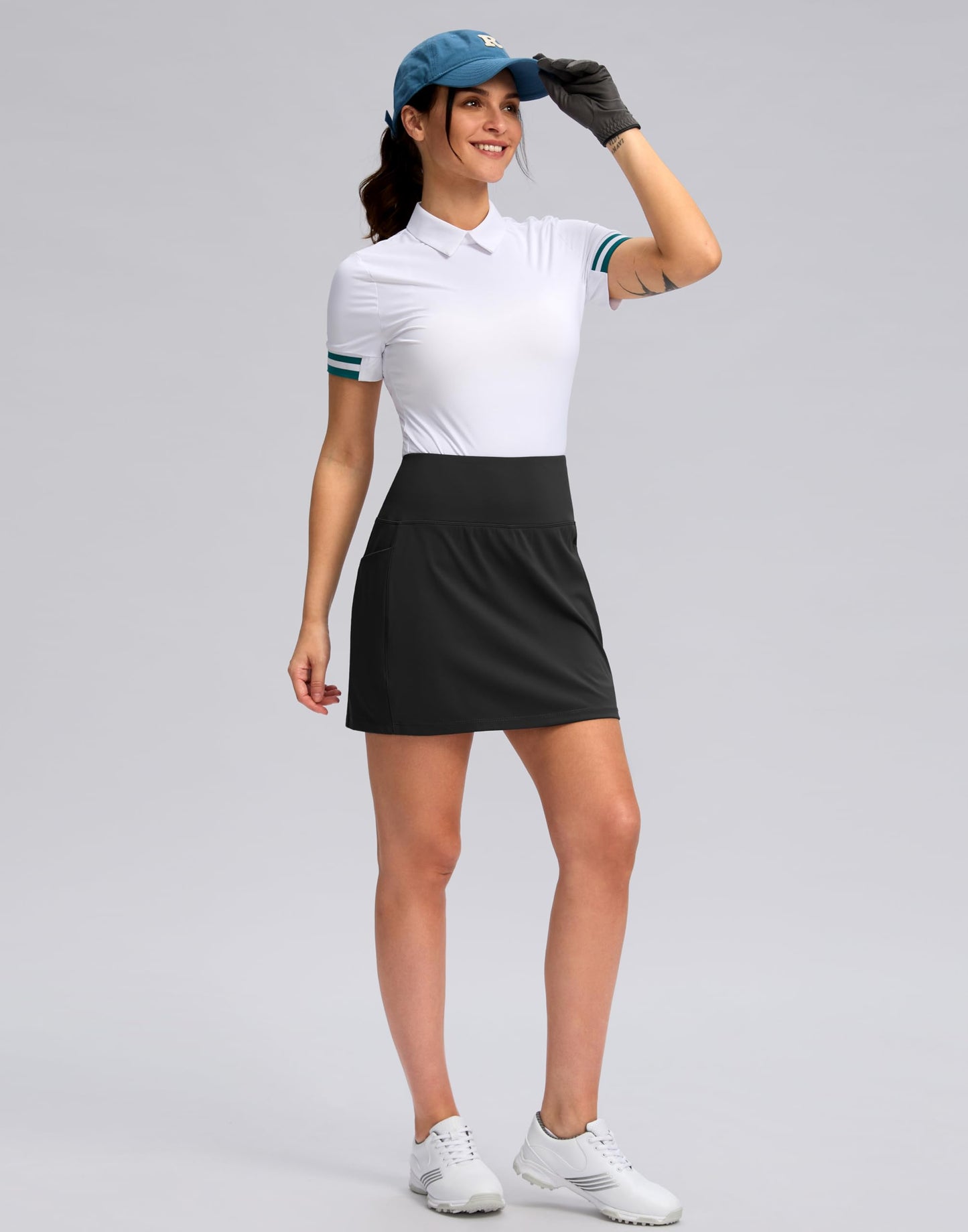 G Gradual Women's Golf Skirts Skort 4 Side Pockets High Waisted Stretchy Tennis Skirt with Short Athletic Casual (Black, L)