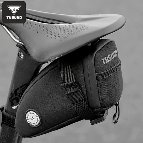 1.2L Aero Horn Bike Seat Bag Waterproof, PU Fabric & Taped Zipper, Bike Bag Reflective Logo & Taillight Mount, Tool-Free Straps, Bike Saddle Bag