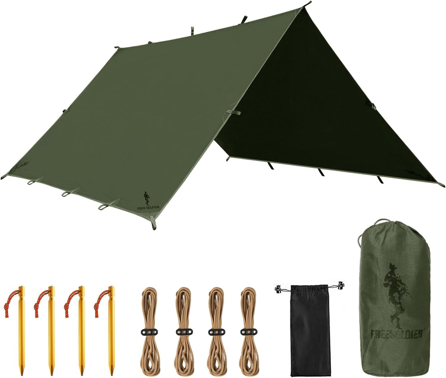 FREE SOLDIER Waterproof Portable Tarp Multifunctional Outdoor Camping Traveling Awning Backpacking Tarp Shelter Rain (Brown 10×10.5ft)