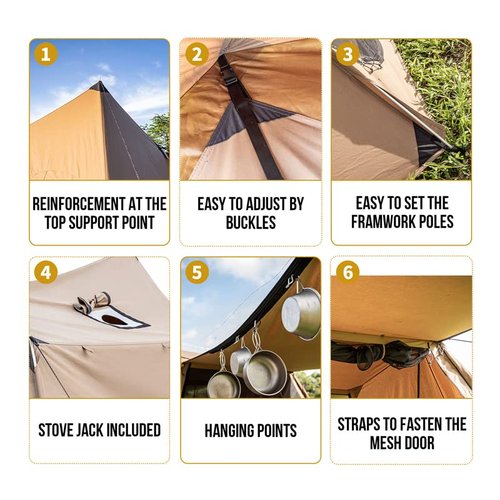 OneTigris Solo Homestead TC Canvas Hot Tent with Stove Jack, Fire-Retardant Wind-Proof Durable, 2 Person 4 Season Bushcraft Shelter Tent for Family Camping Hunting Fishing Motorcycling