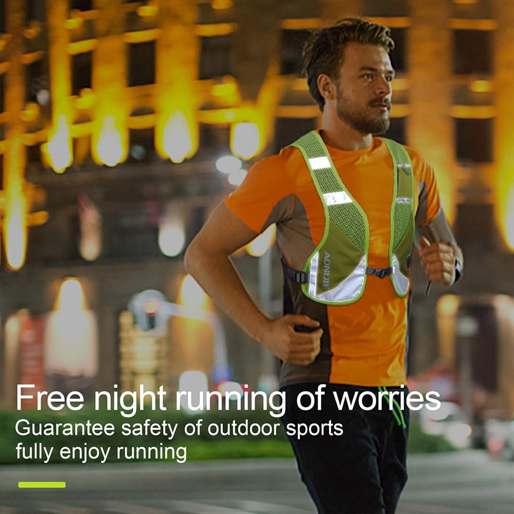 AONIJIE Reflective Running Vest Marathon Running Vest Pack Breathable for Hiking Camping Cycling Race (yellow with 2 * 250ml bottle)