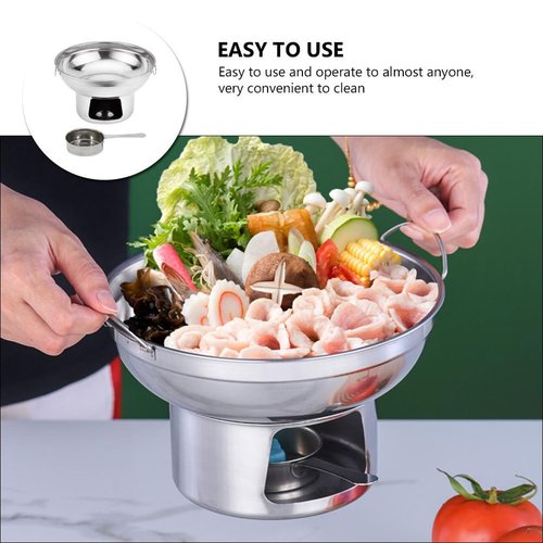 TOYANDONA Stainless Steel Alcohol Furnace Hot Pot Set, Portable Cooking Pot for Kitchen, Camping, and Outdoor Food Heating, 8.26X8.26X4.92 Inch, Silver