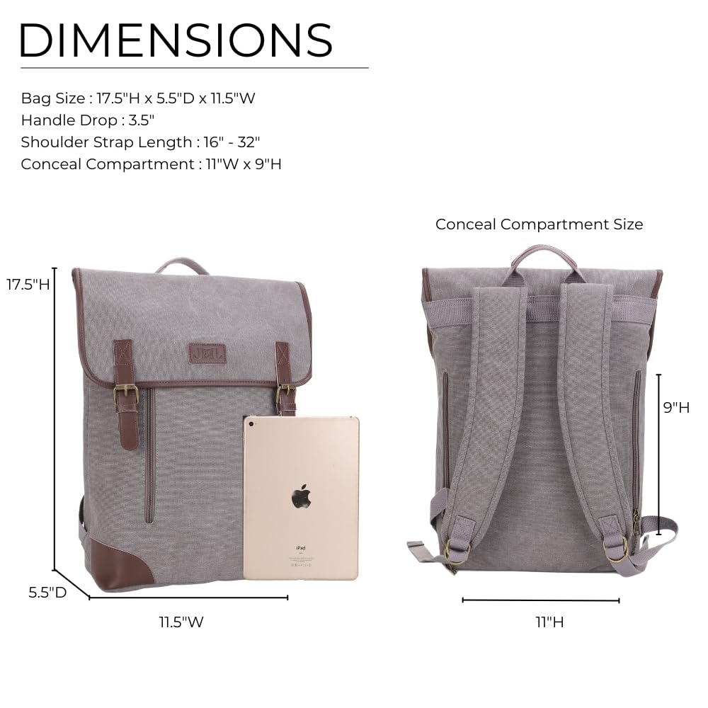 JESSIE & JAMES Vintage Canvas Travel Backpack for Women Men 16 inches Laptop Backpack GREY