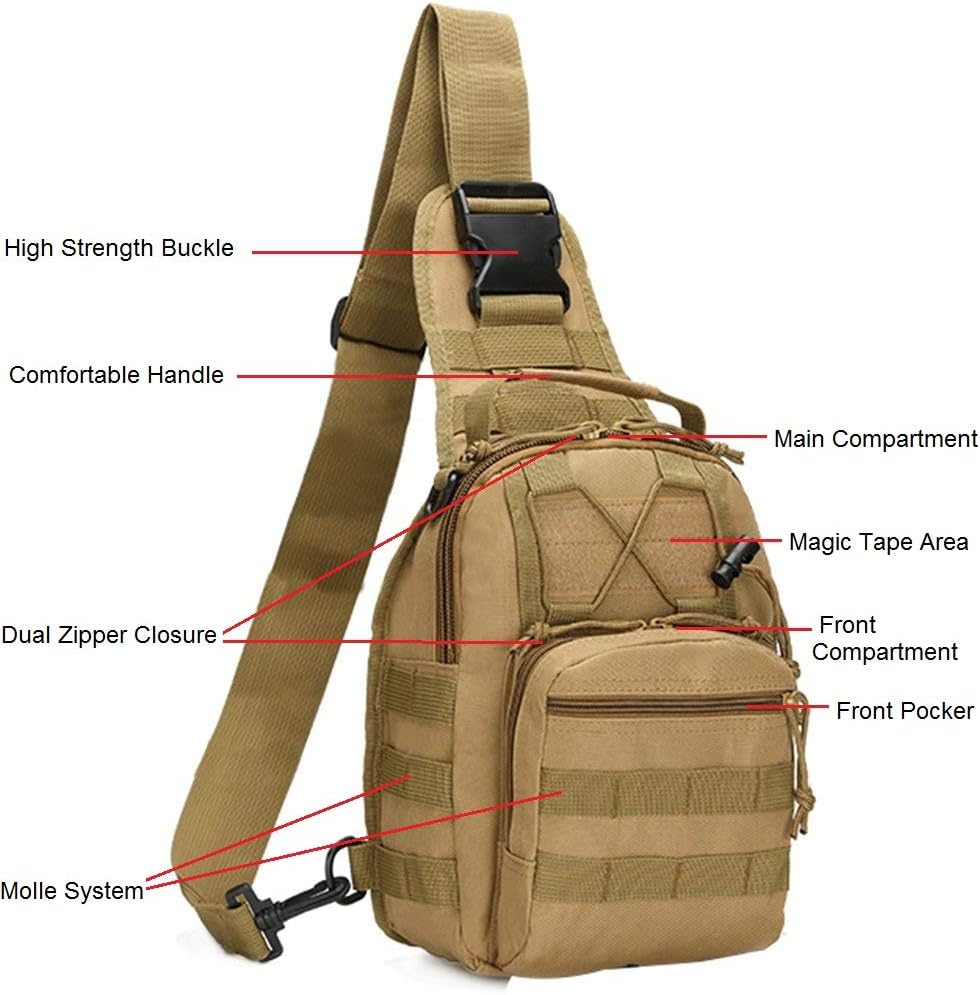 FAMI Outdoor Tactical Bag Backpack, Military Sport Bag Pack Sling Shoulder Backpack Tactical Satchel for Every Day Carry (Black)