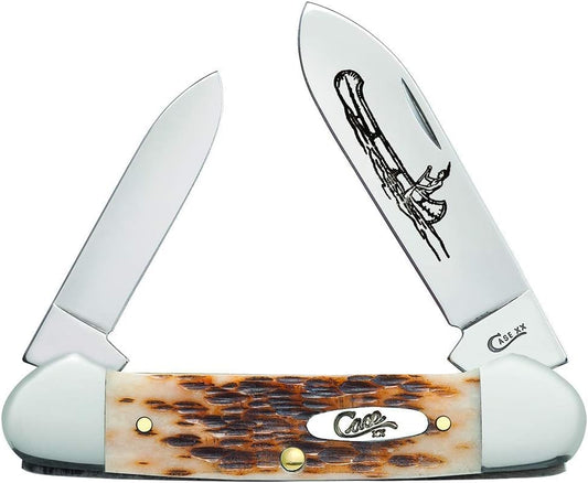 Case WR XX Pocket Knife Amber Jigged Bone Canoe Cv Item #263 - (62131 Cv) - Length Closed: 3 5/8 Inches