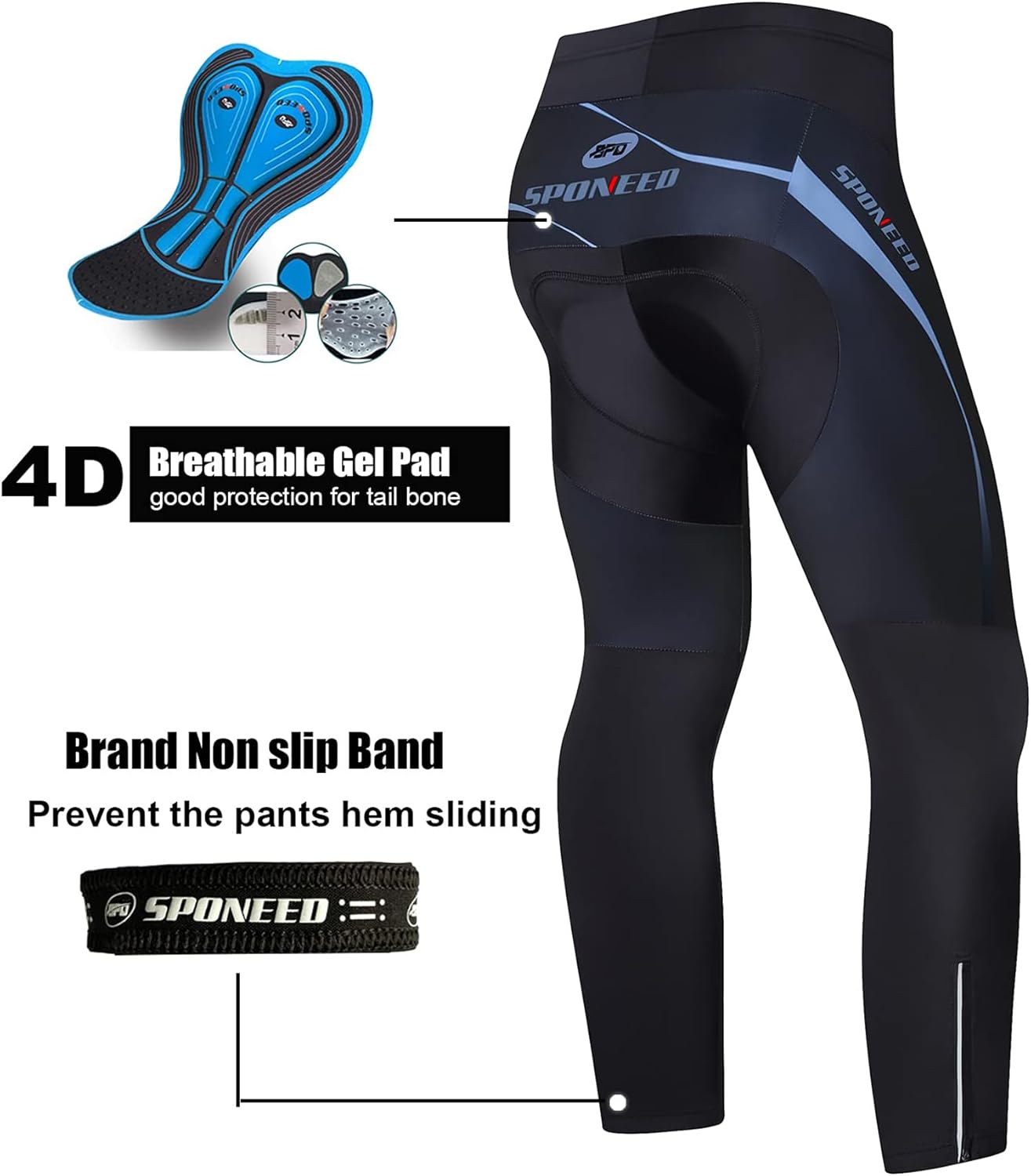 sponeed Men's Bicycle Pants 4D Padded Road Cycling Tights Leggings Outdoor Cyclist Riding Bike Wear
