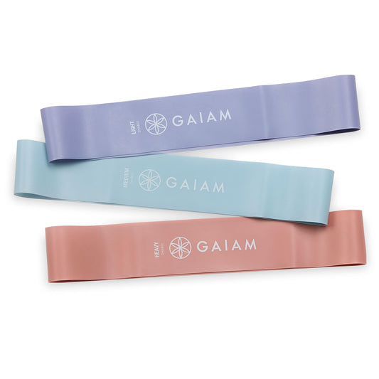 Gaiam Restore Mini Band Kit, Set of 3, Light, Medium, Heavy Lower Body Loop Resistance Bands for Legs and Booty Exercises & Workouts, 12" x 2" Bands