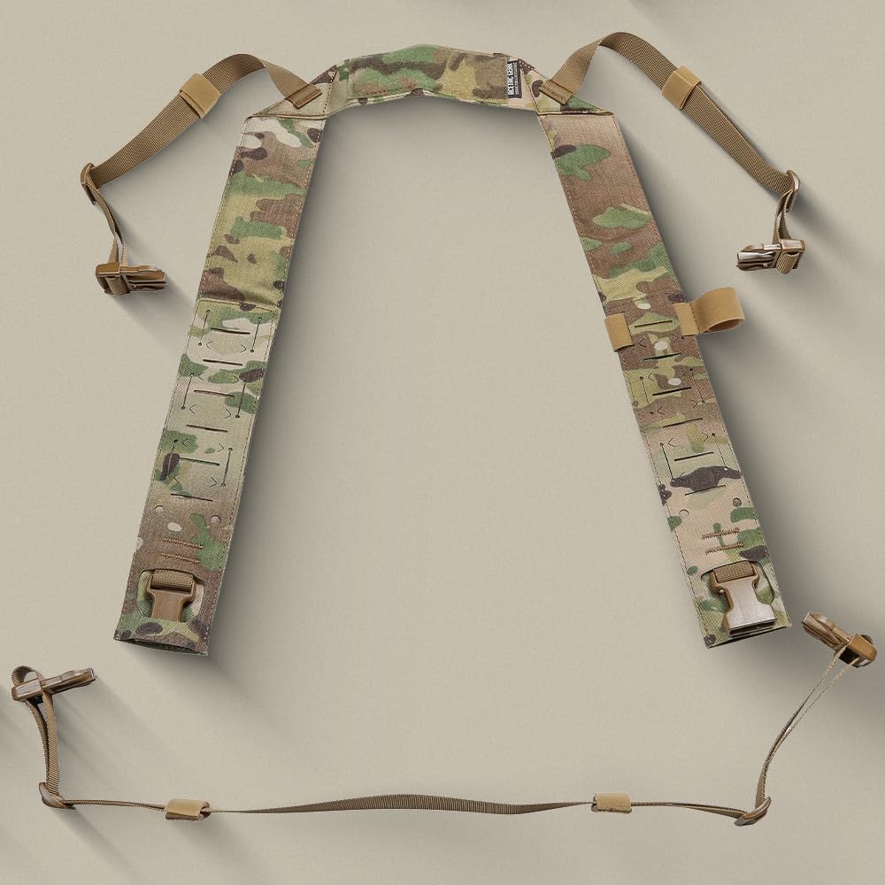 ACETAC Multi-Mission Laser-Cut Shoulder Strap Waist Strap H-Harness for Chest Rig Compatible w/Spiritus Systems Micro MK4/MK5 Haley Strategic D3CR Placard (Multicam)