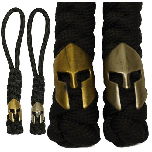 BORED? PARACORD! A Spartan Head Bead Woven Paracord Lanyard or Zipper Pull with Unique Charm EDC Gear Accessory - Gold