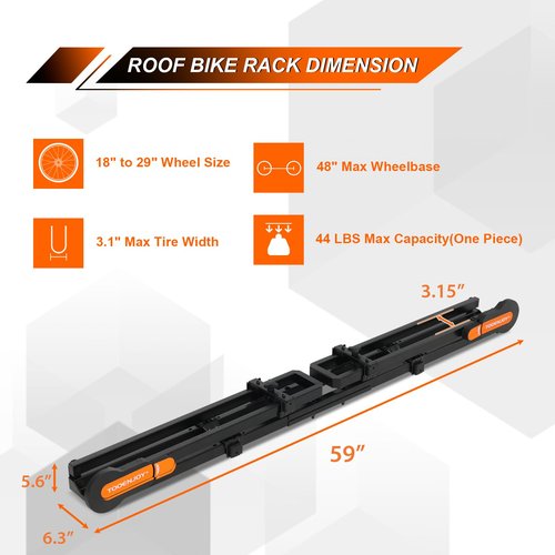 TOOENJOY Rooftop Bike Rack for Car SUV, Upright Roof Mount Bicycle Rack with 2 Arms for Movable Crossbar, 2 Bike Carrier