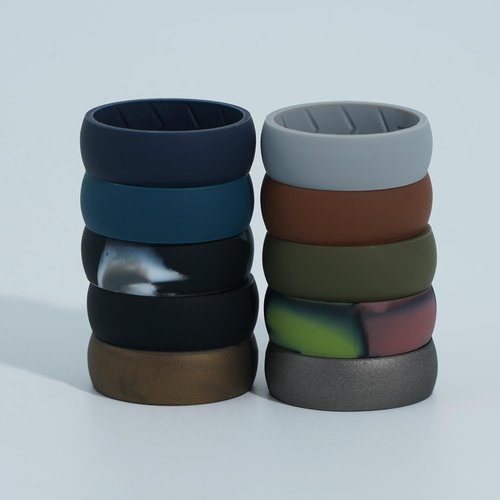 icooci 10 Paks Silicone Rings for Men, Breathable Air Flow Grooves Rubber Wedding Bands 8.5mm Wide 2.5mm Thic,Size 07