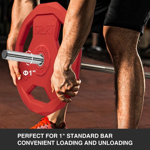 SPART Color Coded Weight Plate 1-Inch Rubber Coated Standard Grip Plate for Barbell,Solid Cast Iron Weight Plates for Strength Training,Weightlifting,Crossfit, Fit All 25/28mm Barbells, 2.5LB, Pair