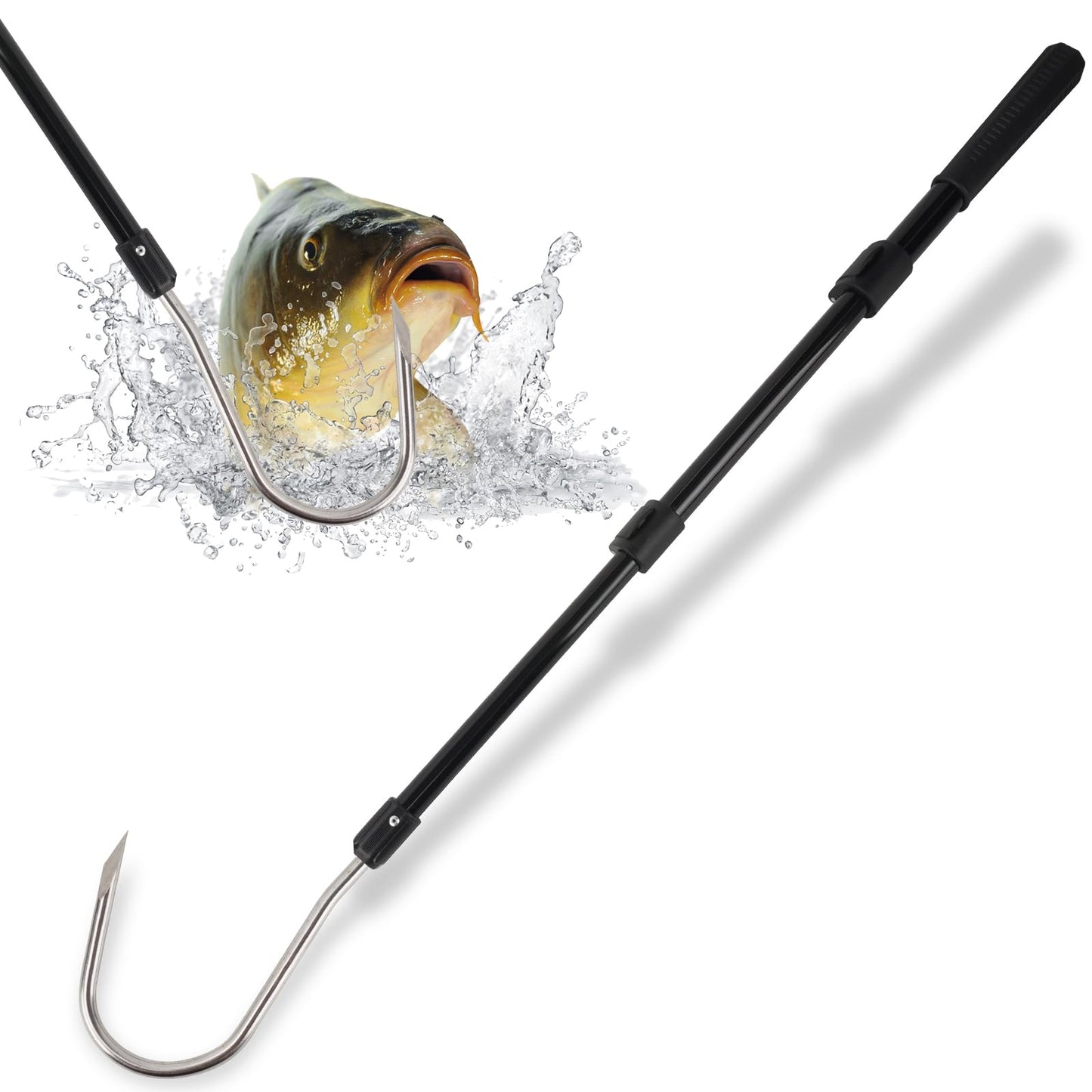 Fishing Gaff Spear Hook Stick with Stainless Gig Hook, Telescopic Aluminium Alloy Pole for Saltwater, Offshore Freshwater Ice Fishing Tool-44inch