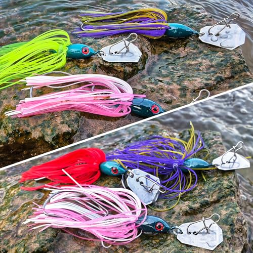 5 Pack Bladed Fishing Jigs with Worm Hooks for Bass Trout Walleye - 4.13in 0.65oz
