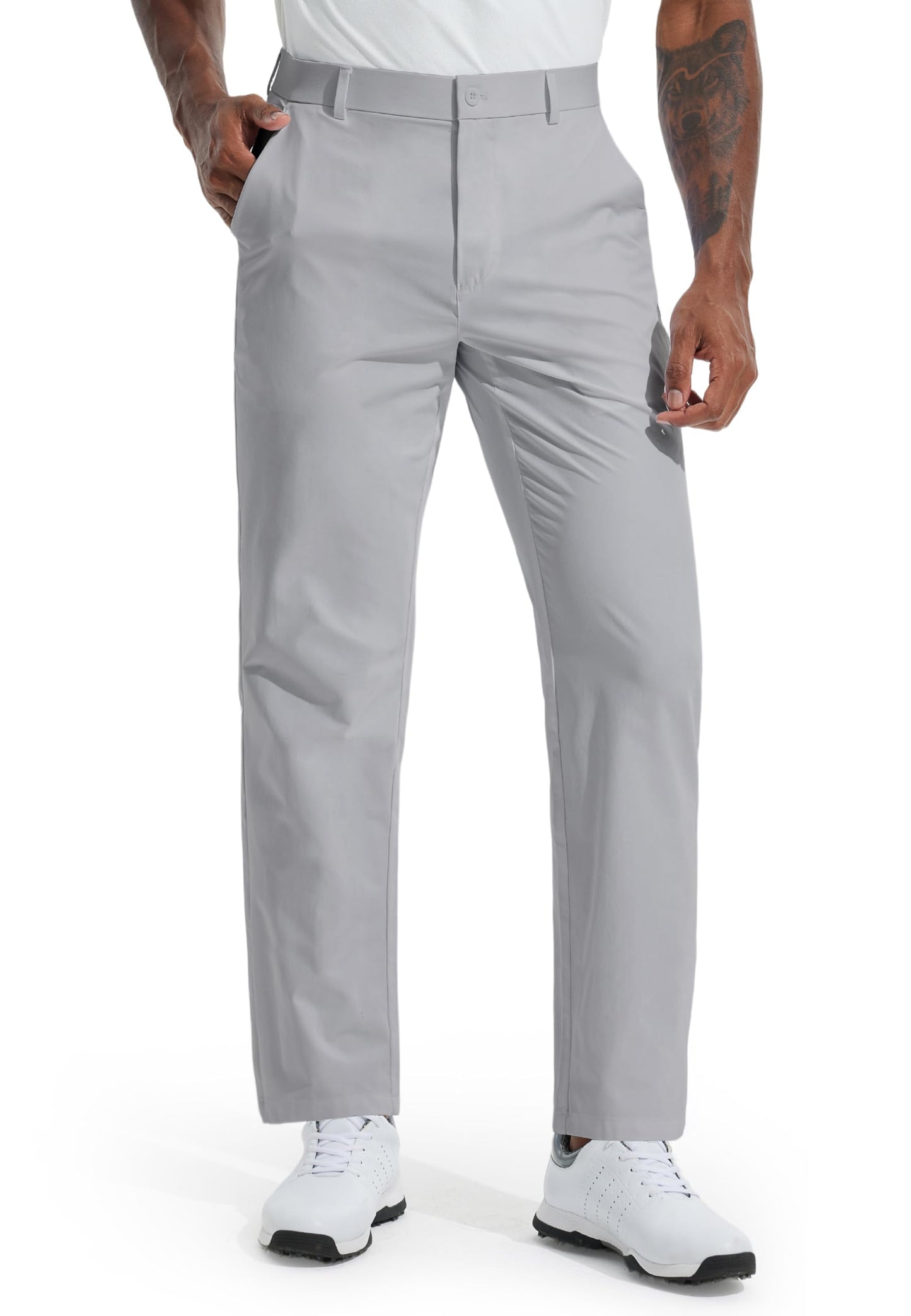 Men's Golf Pants 32" Classic Fit Quick Dry Lightweight Stretch Comfy Dress Work Business Casual Trousers for Men Clothing with Pockets, Light Grey, 32W x 32L
