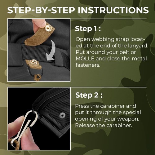 TECEUM Tactical Pistol Lanyard – Coyote – Equipment Accessories for Military, Police, Security & Personal Use – Spring Safety Strap with D-Ring Keeper – Anti-Lost Elastic Coil for Belt or MOLLE