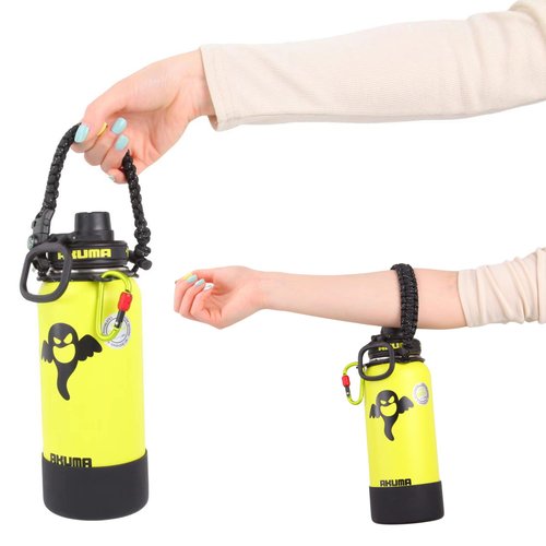 SPEQT Paracord Handle - Fits Wide Mouth Water Bottles Durable Carrier Strap Cord with Safety Ring,Compass and Carabiner Plus a Protective Silicone Boot (Rainbow)