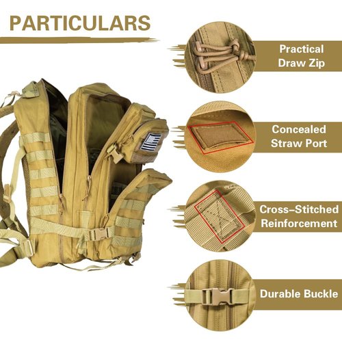 NWT XPEDITION Tactical Backpack, Stronger Military Laptop Backpack for Work, Molle Bag for Weekender Travel Hiking Camping Khaki